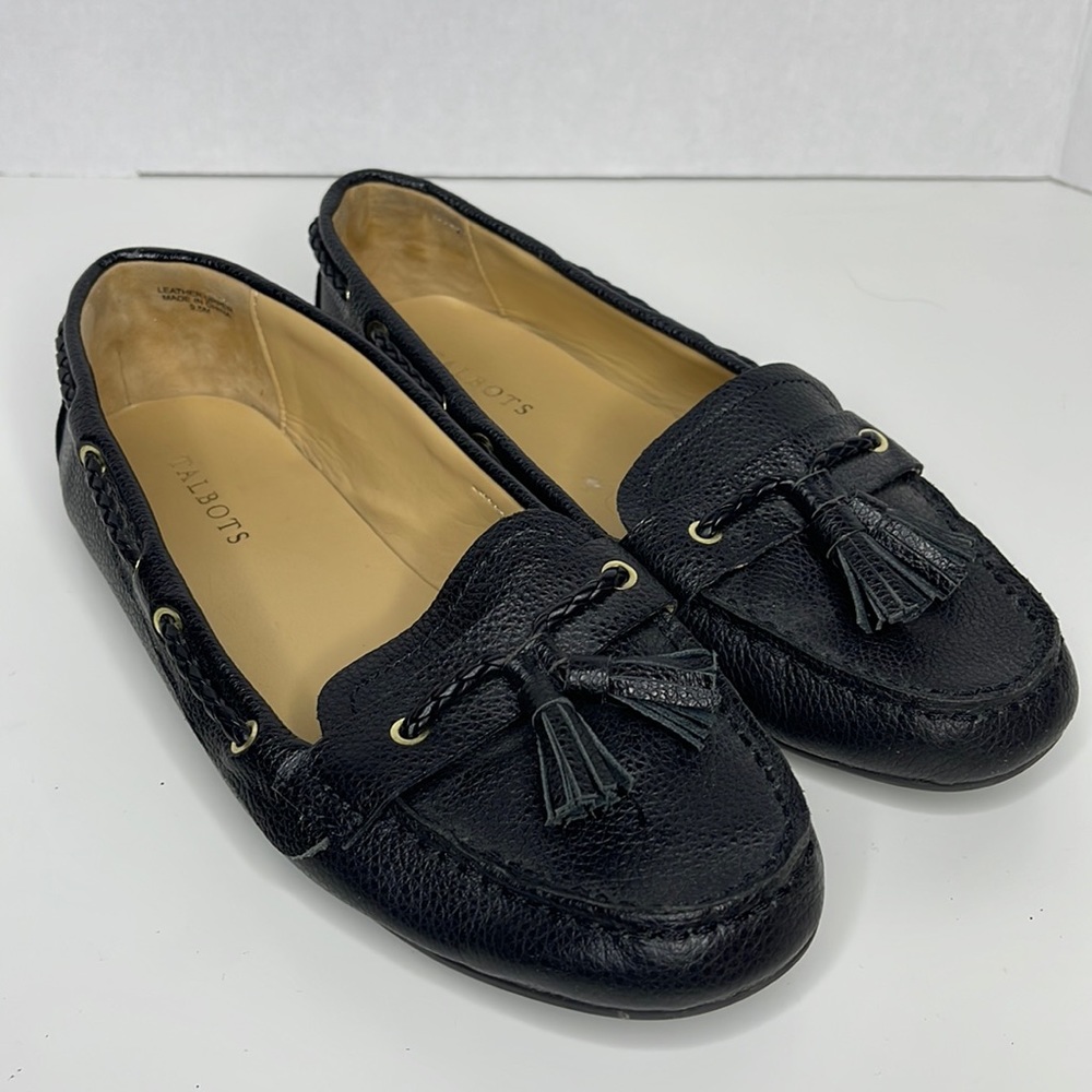Talbots black leather tassel loafers size 9.5 M